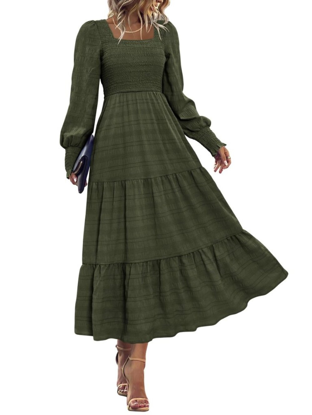 Spring Dresses for Women 2026 Wedding Guest Maxi Long Sleeve Summer Smocked High